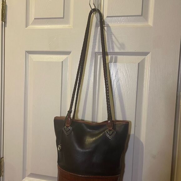 Brighton leather Black and Brown crocs print bucket style shoulder bag . - Picture 4 of 14